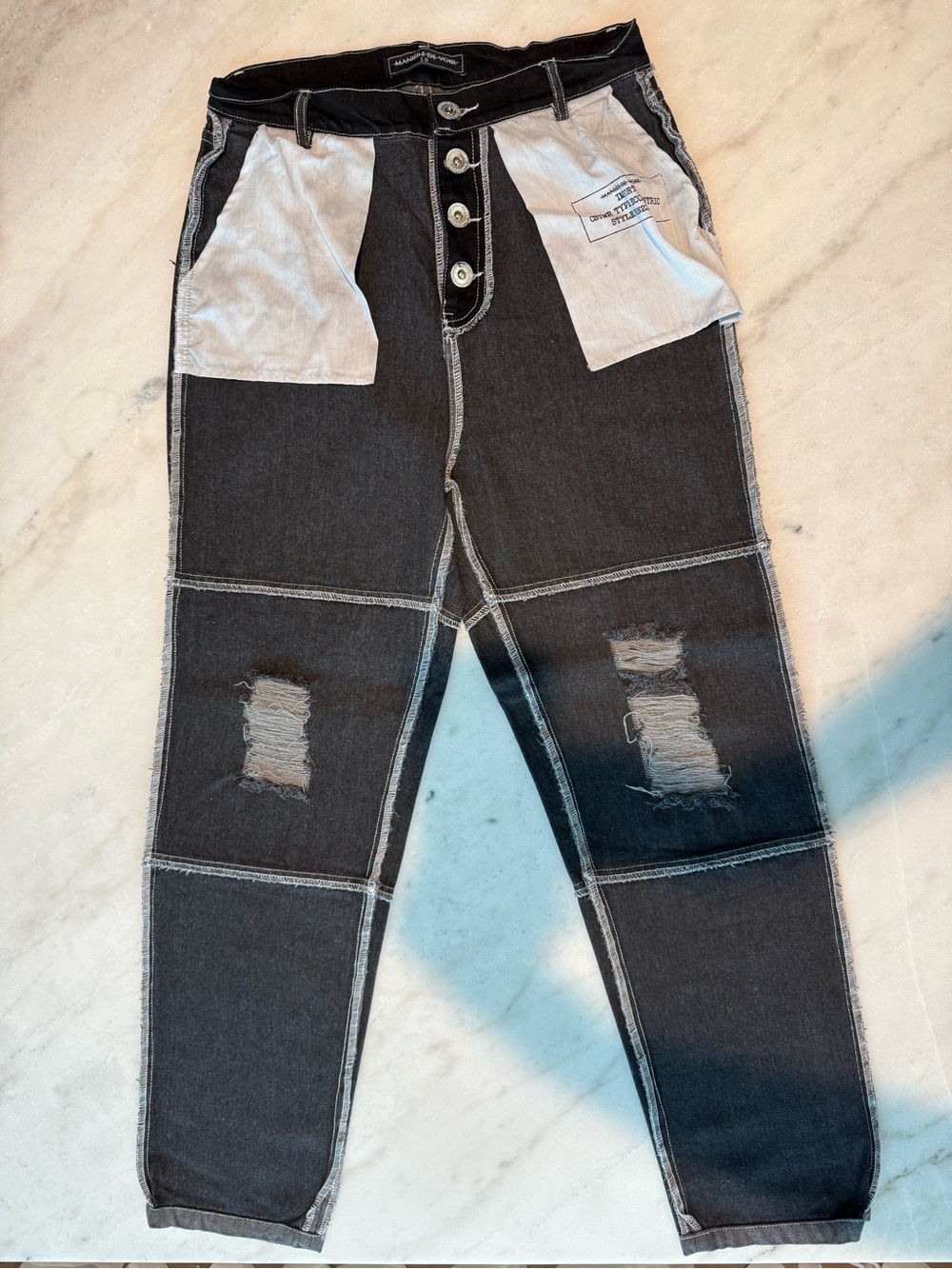 Maniere De Voir Inside Out Denim Jeans - Black